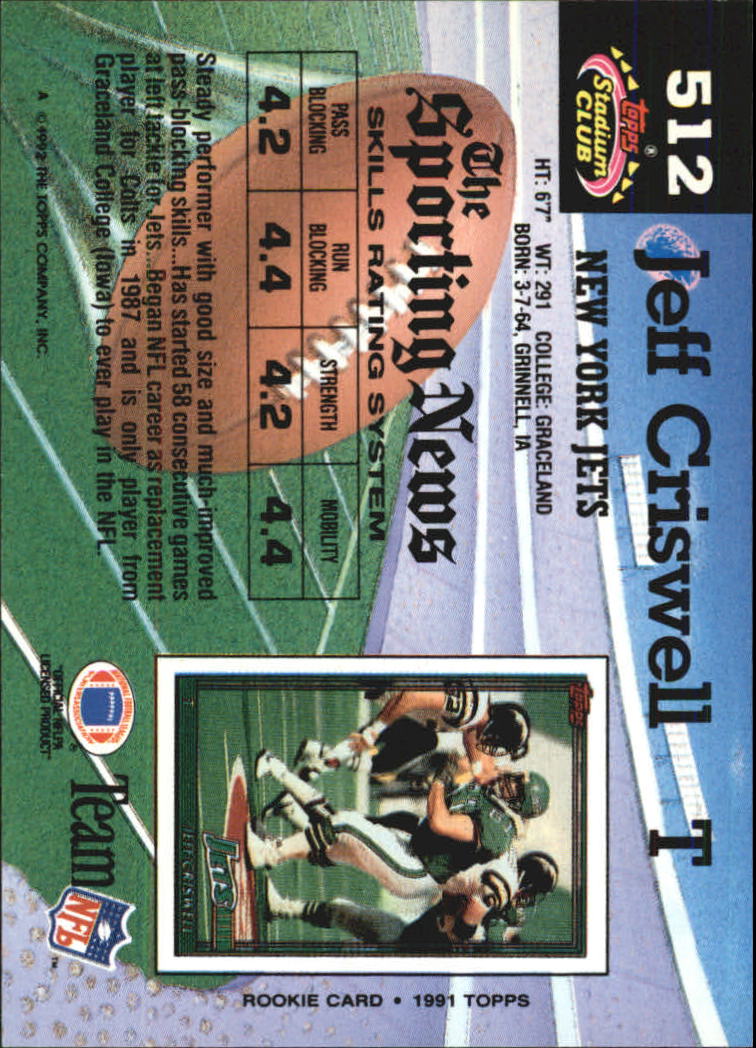 Jeff Criswell 1990 Fleer #359 - New York Jets at 's Sports  Collectibles Store