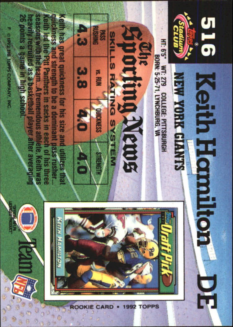1992 Stadium Club #516 Keith Hamilton RC back image