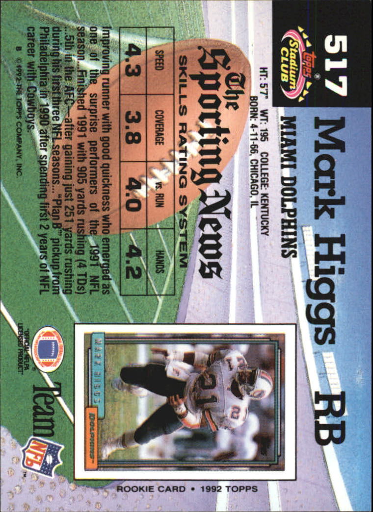 Mark Higgs autographed Football Card (Miami Dolphins) 1991 Pacific #608