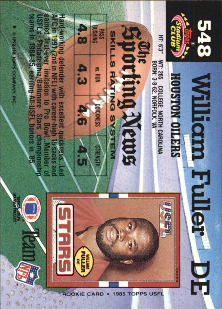 1992 Stadium Club #548 William Fuller back image