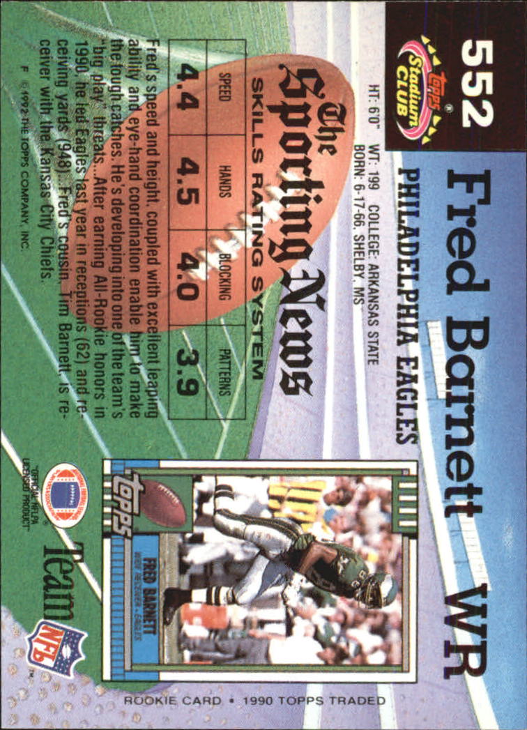 1992 Stadium Club #552 Fred Barnett back image