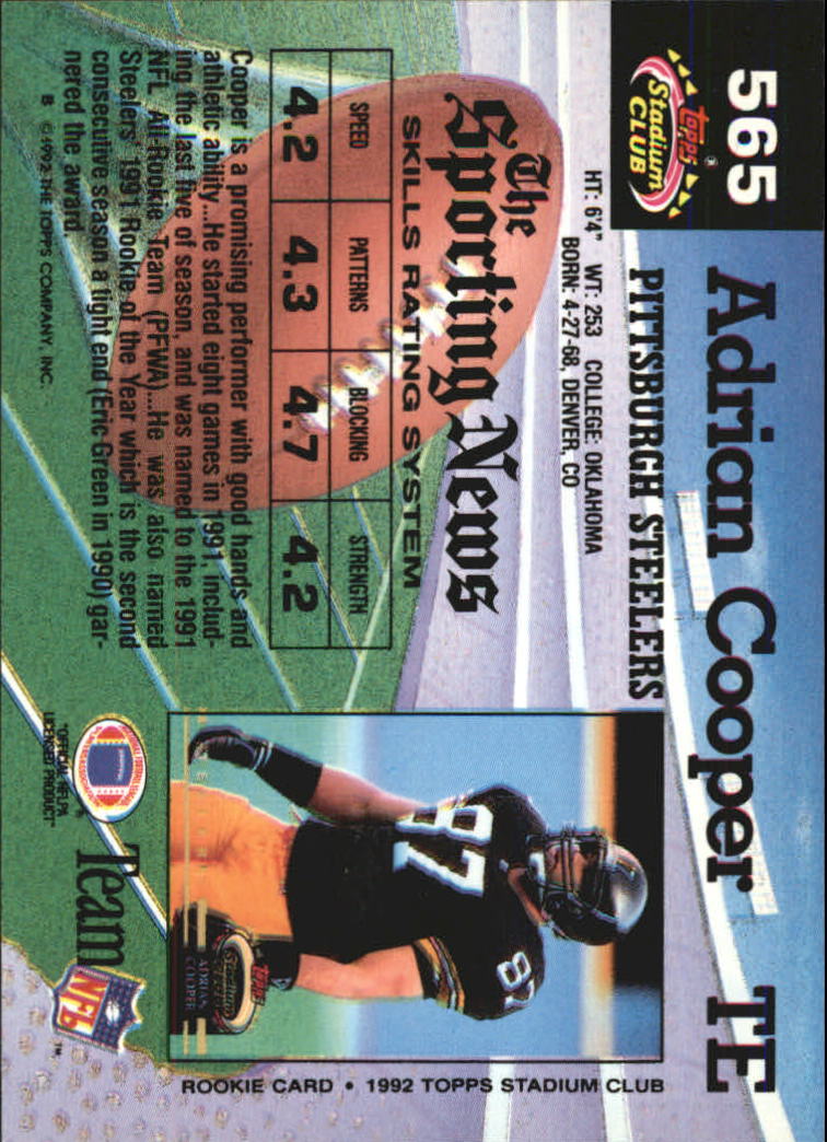 1992 Stadium Club #565 Adrian Cooper back image