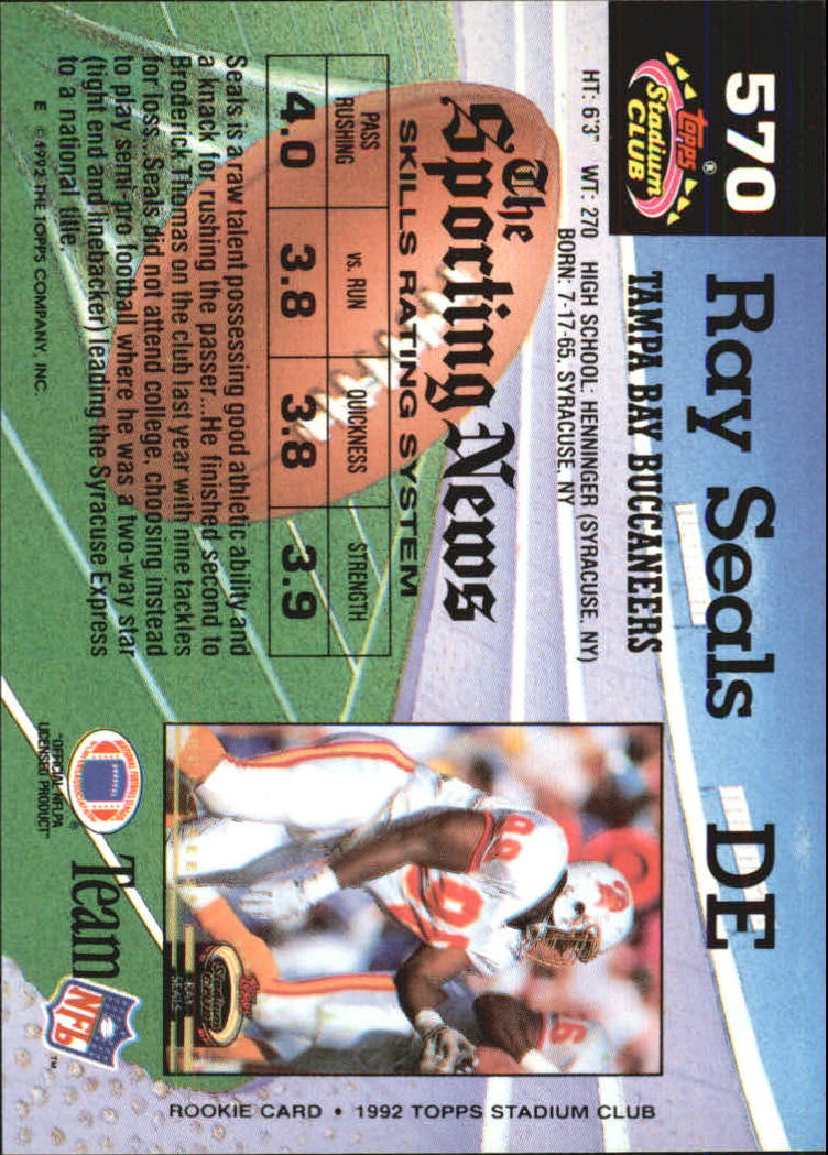 1992 Stadium Club #570 Ray Seals RC back image