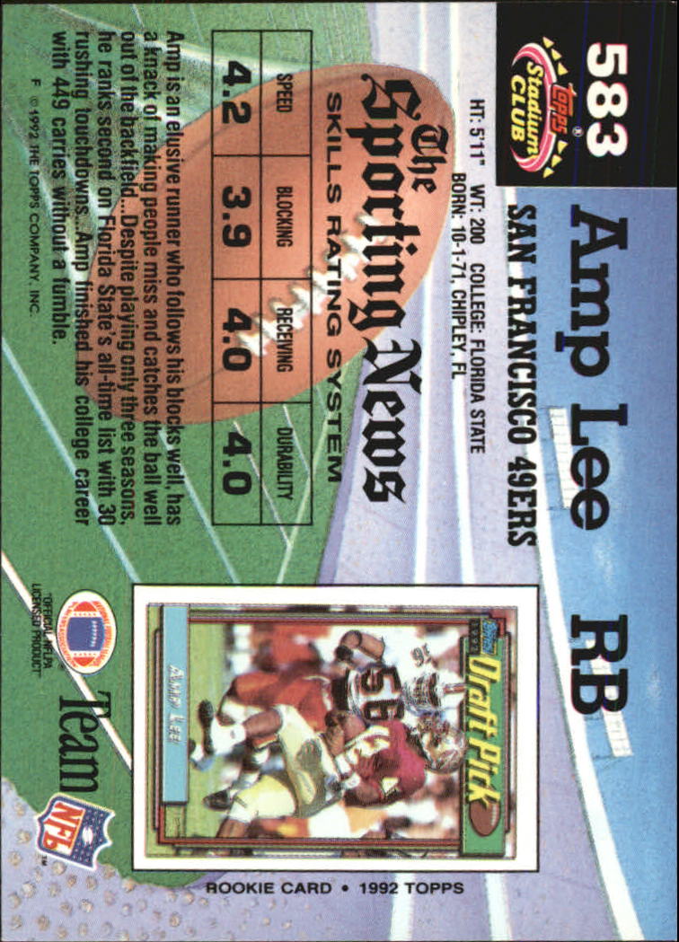 1992 Stadium Club #583 Amp Lee RC back image