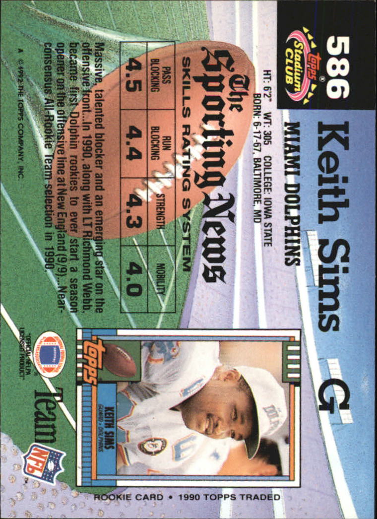 1992 Stadium Club #586 Keith Sims back image