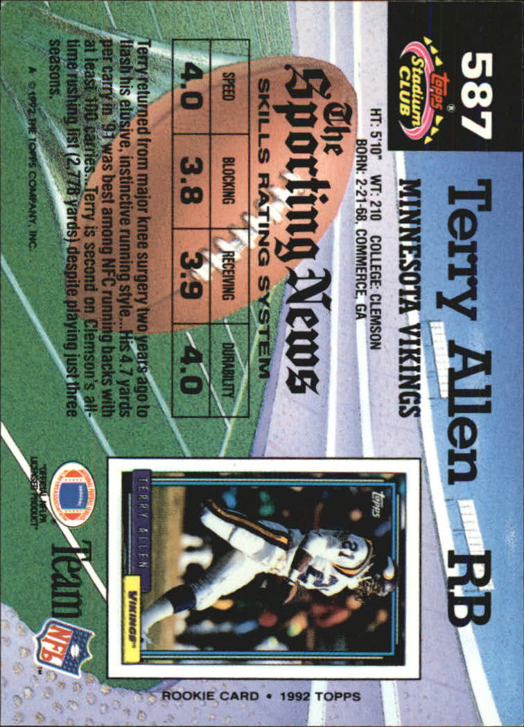 1992 Stadium Club #587 Terry Allen back image