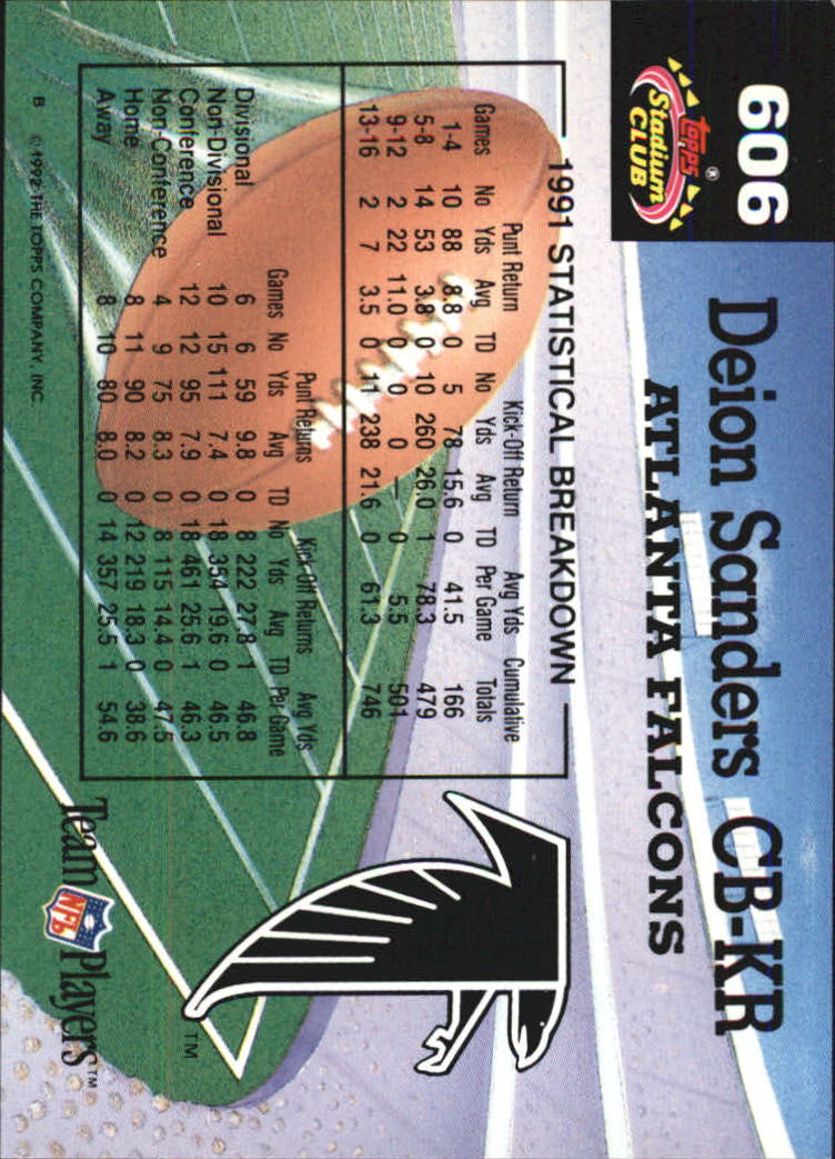 1992 Stadium Club #606 Deion Sanders MC back image