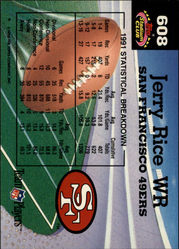 1992 Stadium Club #608 Jerry Rice MC back image