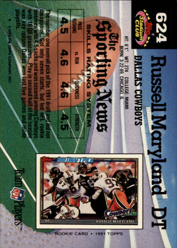 1992 Stadium Club #624 Russell Maryland back image
