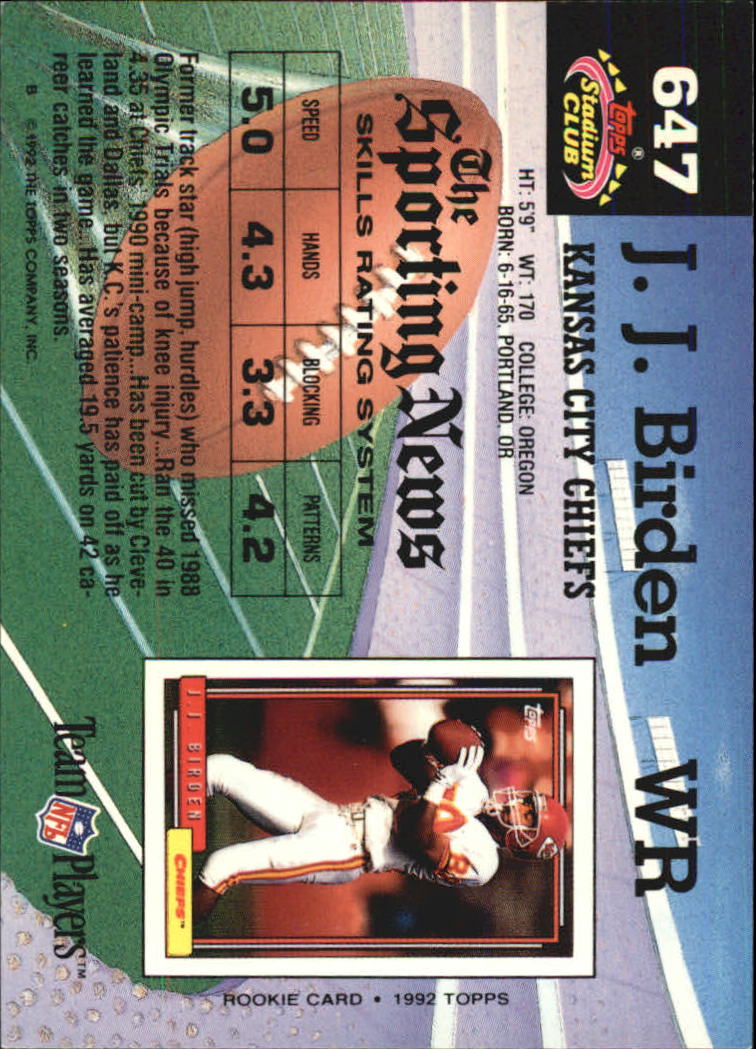 1992 Stadium Club #647 J.J.Birden back image