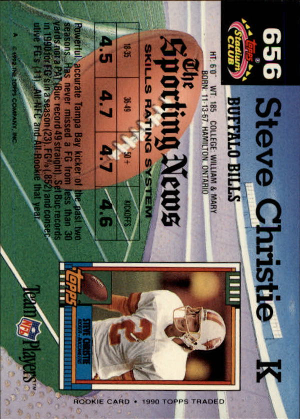 1992 Stadium Club #656 Steve Christie back image