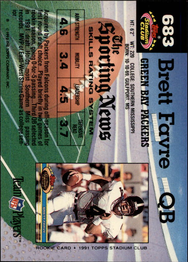 1992 Stadium Club #683 Brett Favre back image