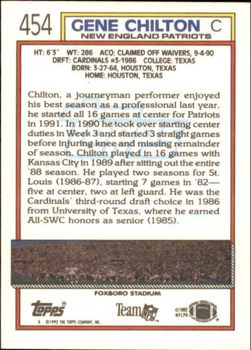 1992 Topps #454 Gene Chilton RC back image