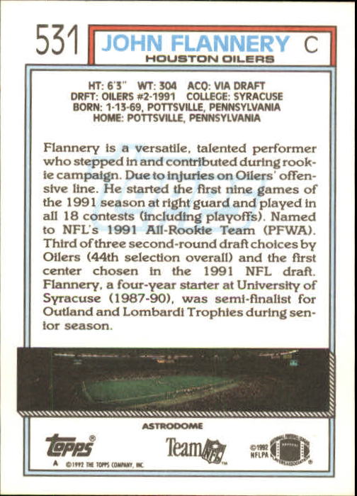 1992 Topps #531 John Flannery back image