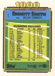 1992 Topps 1000 Yard Club #1 Emmitt Smith back image