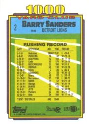 1992 Topps 1000 Yard Club #2 Barry Sanders back image