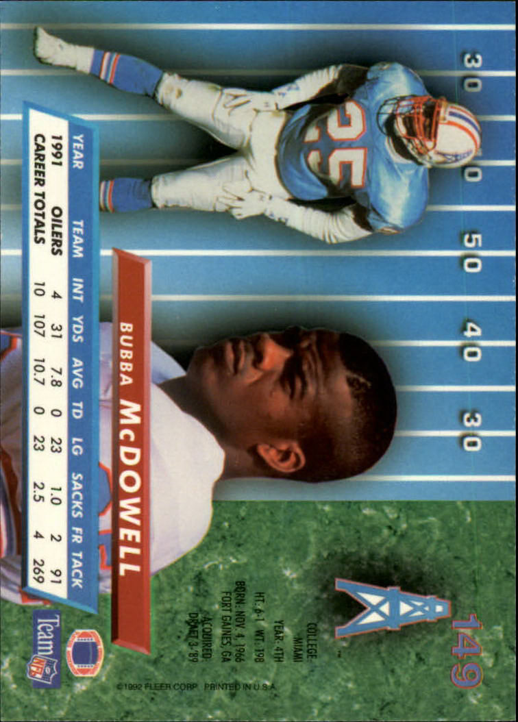 1992 Ultra #149 Bubba McDowell back image