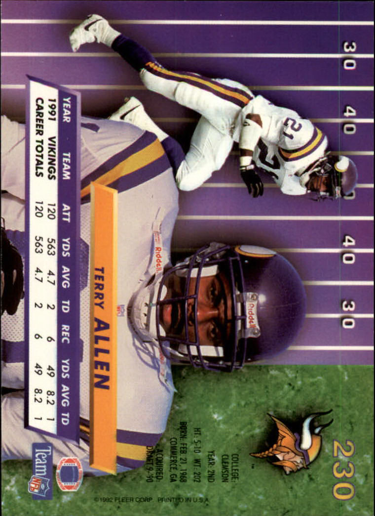 1992 Ultra #230 Terry Allen back image