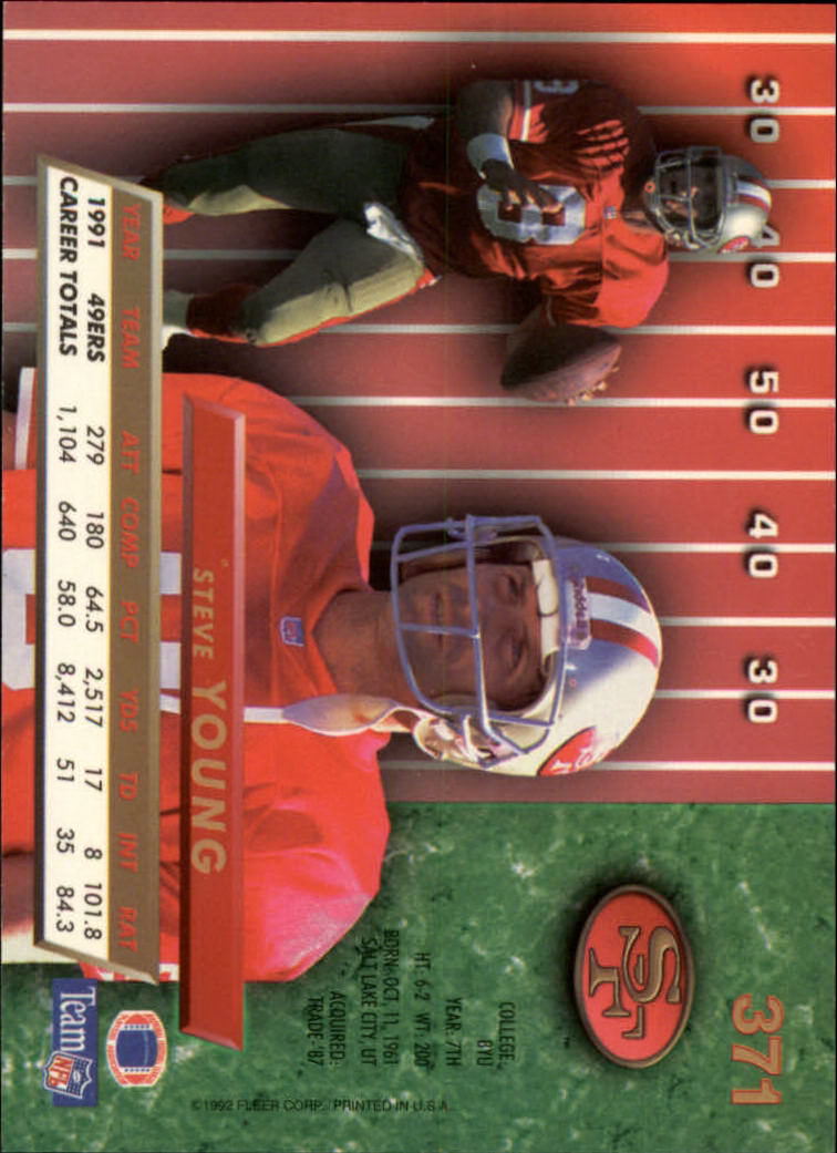 1992 Ultra #371 Steve Young back image