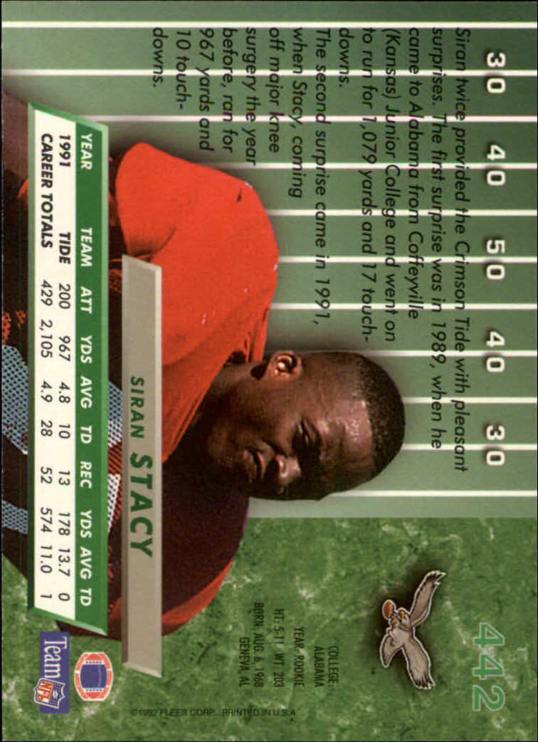 1992 Ultra #442 Siran Stacy RC back image