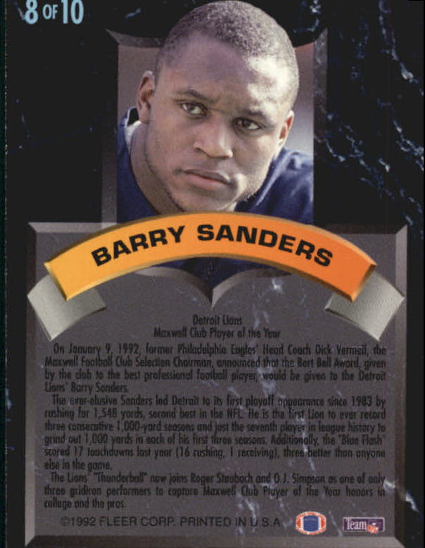 1992 Ultra Award Winners #8 Barry Sanders back image