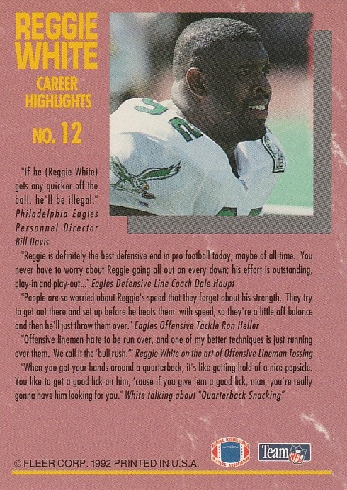 1992 Ultra Reggie White #12 Reggie White back image