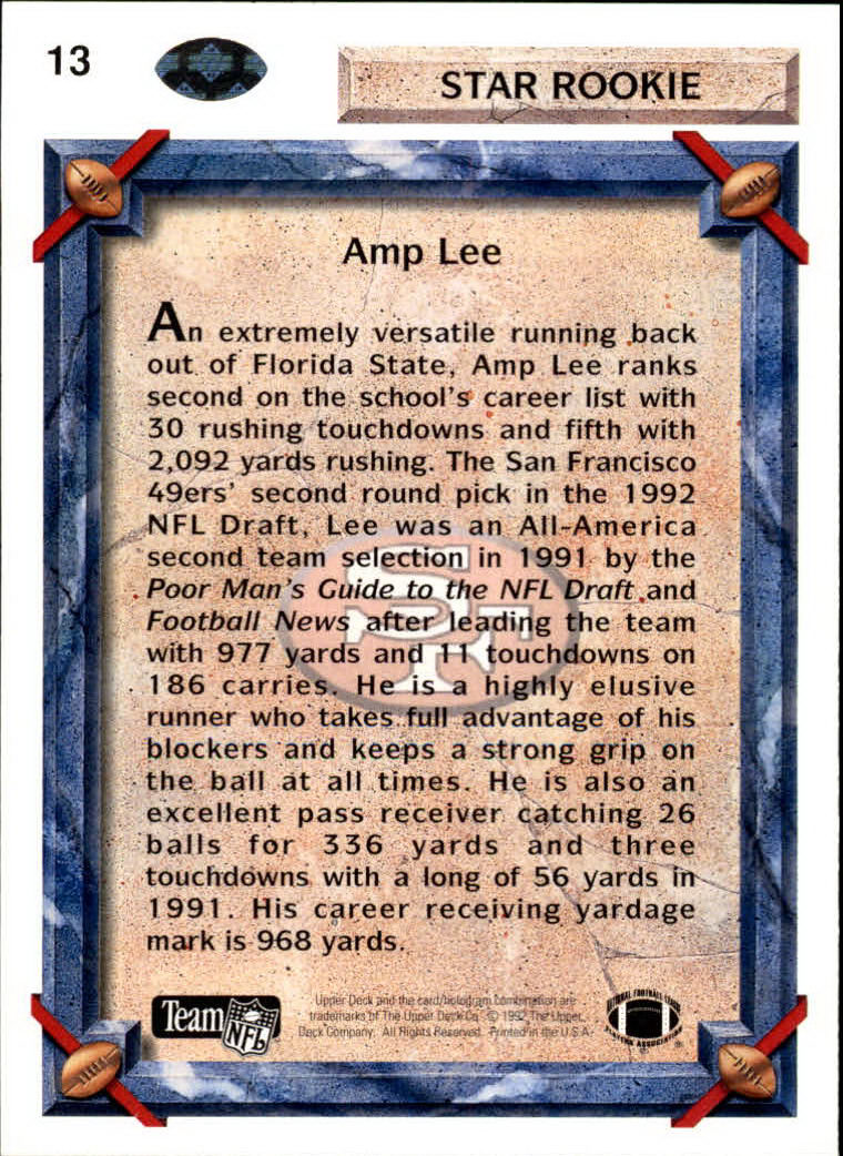 1992 Upper Deck #13 Amp Lee RC back image