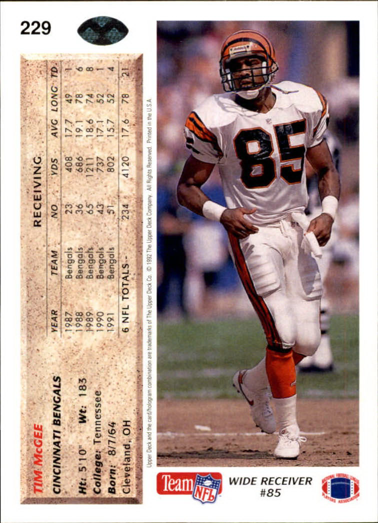 1992 Upper Deck #229 Tim McGee back image