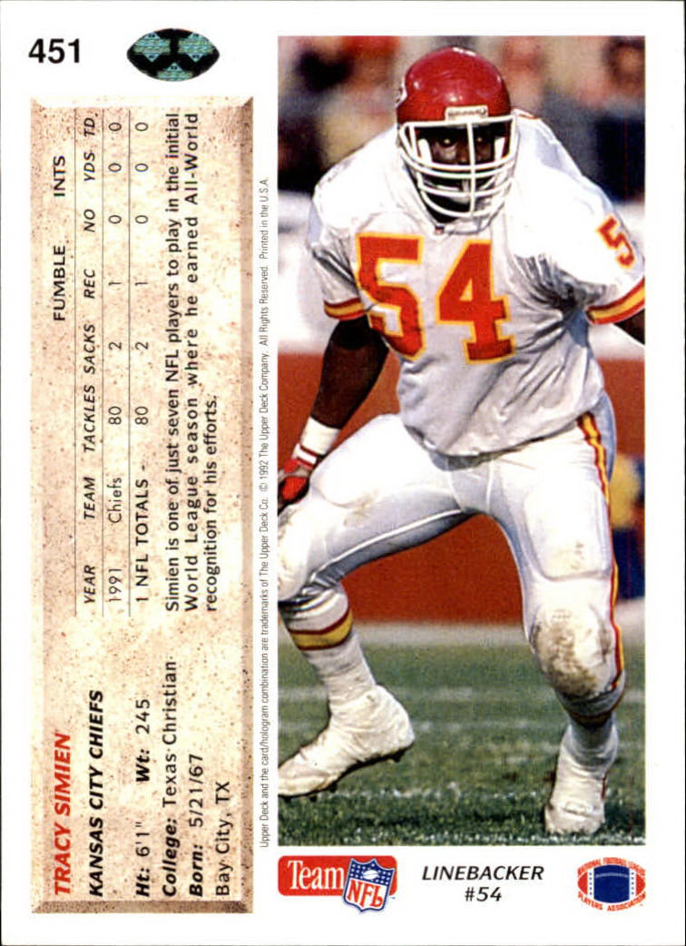 1992 Upper Deck #451 Tracy Simien RC back image