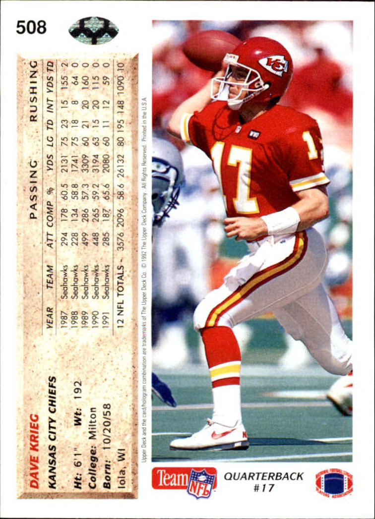 A2086- 1992 Upper Deck FB Card #s 501-620 +Inserts -You Pick- 15+ FREE US SHIP