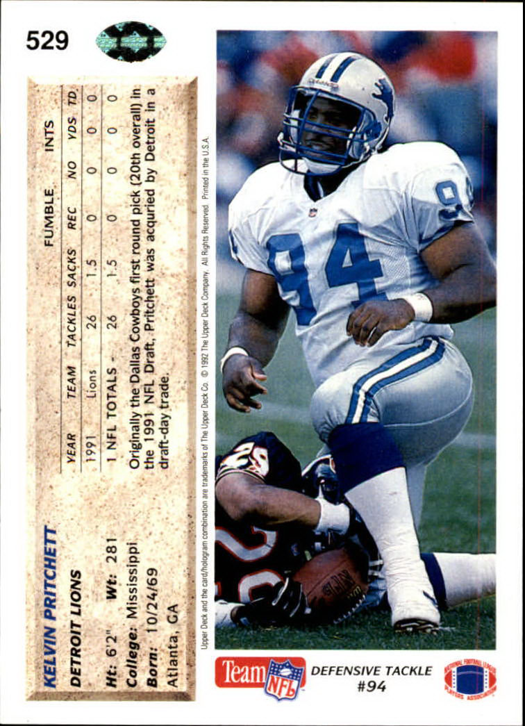 1992 Upper Deck #529 Kelvin Pritchett - NM-MT