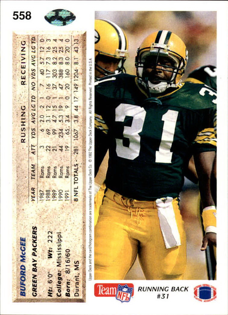 1992 Upper Deck #558 Buford McGee back image