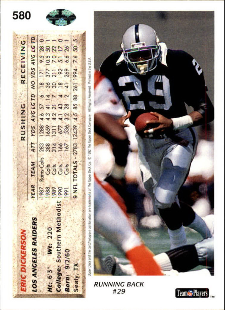 1992 Upper Deck #580 Eric Dickerson back image