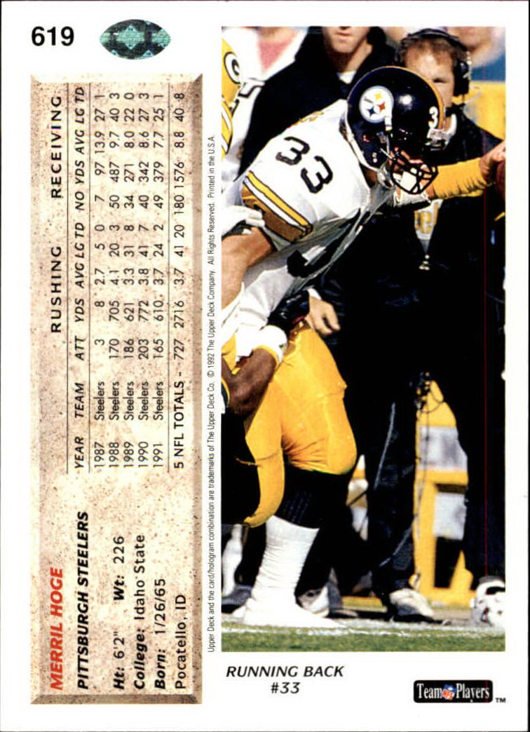 1992 Upper Deck #619 Merril Hoge - NM-MT