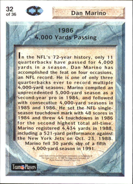 1992 Upper Deck Dan Marino Heroes #32 Dan Marino 4000 YD. back image