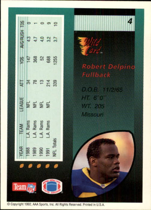 1992 Wild Card #4 Robert Delpino back image