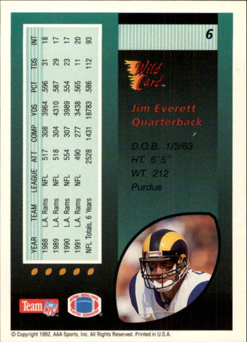 1992 Wild Card #6 Jim Everett back image