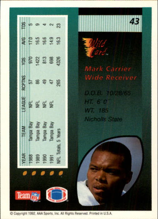 1992 Wild Card Football #s 1-250 +Rookies (A1801) - You Pick - 15+ FREE SHIP - Picture 85 of 475