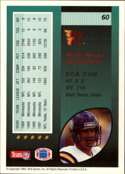 1992 Wild Card Football #s 1-250 +Rookies (A1801) - You Pick - 15+ FREE SHIP - Picture 117 of 475