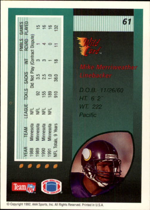 1992 Wild Card Football #s 1-250 +Rookies (A1801) - You Pick - 15+ FREE SHIP - Picture 119 of 475