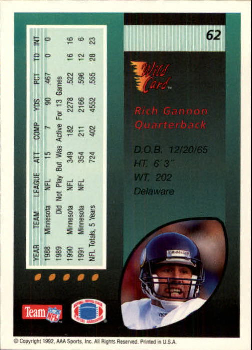 1992 Wild Card Football #s 1-250 +Rookies (A1801) - You Pick - 15+ FREE SHIP - Picture 121 of 475