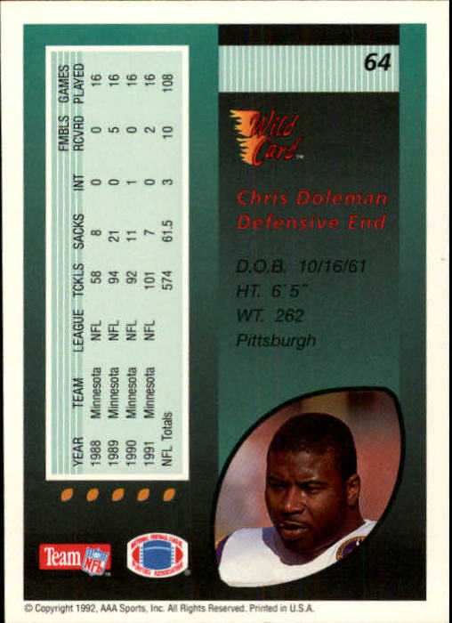 1992 Wild Card Football #s 1-250 +Rookies (A1801) - You Pick - 15+ FREE SHIP - Picture 125 of 475