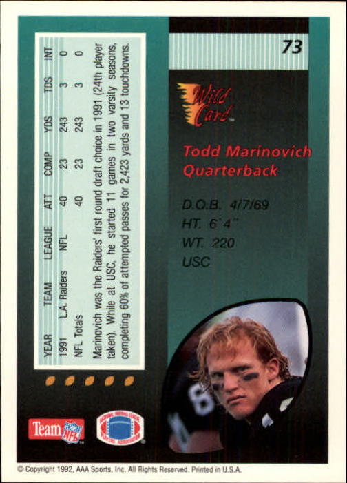 1992 Wild Card Football #s 1-250 +Rookies (A1801) - You Pick - 15+ FREE SHIP - Picture 141 of 475
