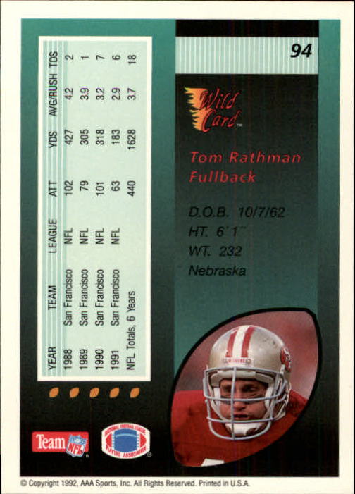 1992 Wild Card Football #s 1-250 +Rookies (A1801) - You Pick - 15+ FREE SHIP - Picture 181 of 475
