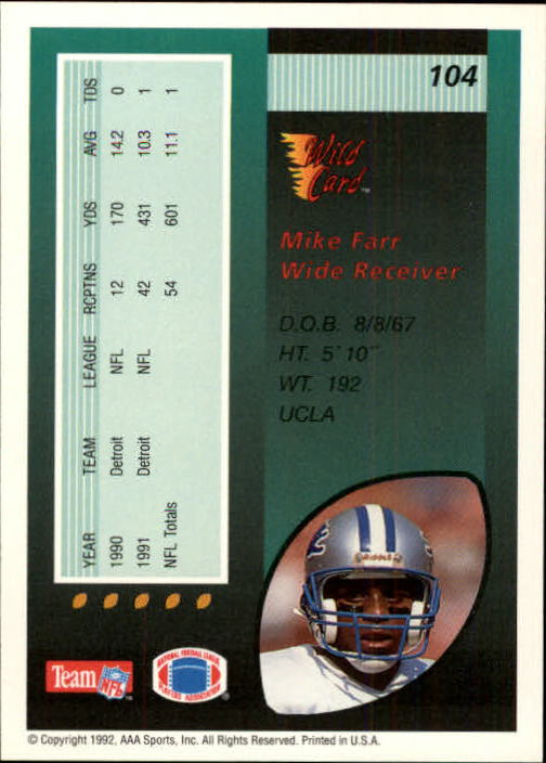 1992 Wild Card Football #s 1-250 +Rookies (A1801) - You Pick - 15+ FREE SHIP - Picture 201 of 475