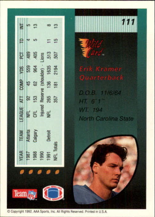 1992 Wild Card Football #s 1-250 +Rookies (A1801) - You Pick - 15+ FREE SHIP - Picture 213 of 475