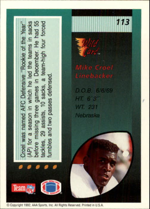 1992 Wild Card Football #s 1-250 +Rookies (A1801) - You Pick - 15+ FREE SHIP - Picture 217 of 475