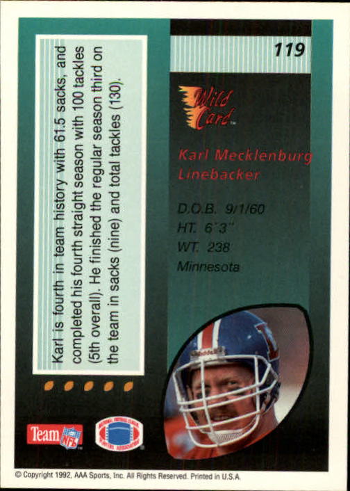 1992 Wild Card Football #s 1-250 +Rookies (A1801) - You Pick - 15+ FREE SHIP - Picture 229 of 475