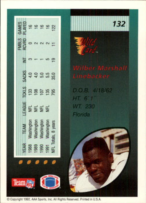 1992 Wild Card Football #s 1-250 +Rookies (A1801) - You Pick - 15+ FREE SHIP - Picture 255 of 475