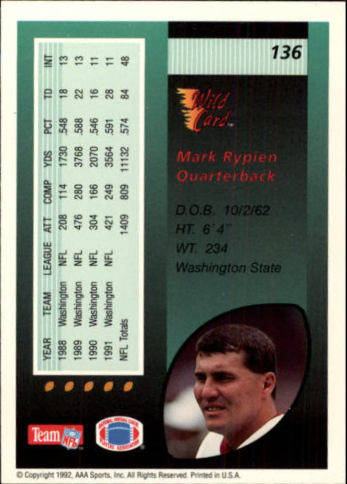 1992 Wild Card Football #s 1-250 +Rookies (A1801) - You Pick - 15+ FREE SHIP - Picture 263 of 475